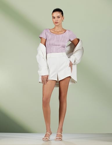 Image of ATHENA LIFESTYLE Lavender Regular Sleeves Self Design Casual Top