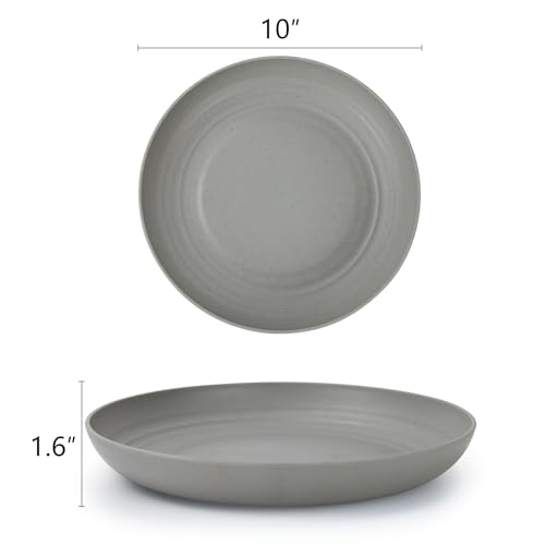 Image of Homienly Dinner Plates Set of 8 Premium Wheat Straw Plate Alternative for Plastic Plates Lightweight Round Plate Set Microwave and Dishwasher Safe Plates for Kitchen Unbreakable (Grey, 10 inch)