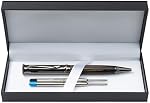 Wanderings Ballpoint Pen with German Ink – Beautifully Balanced for a Smooth Writing Experience - Gunmetal and Real Wood Barrel - Includes 2 German Ink Refills in a Giftable Presentation Case