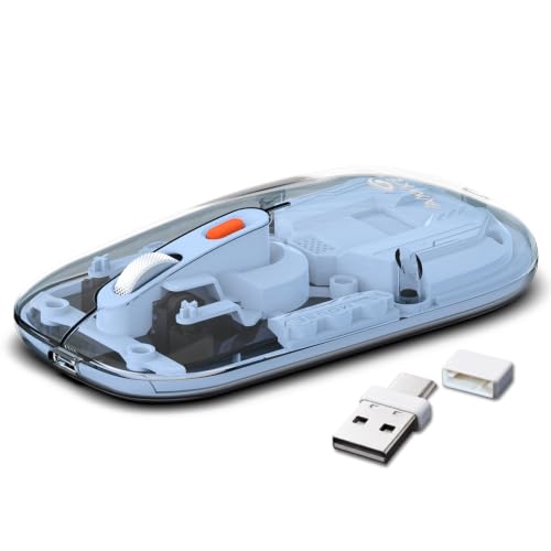 Image of Amkette Epic TP Advanced Transparent Wireless Mouse /Bluetooth Mouse Rechargeable, USB-A+USB-C Nano Receiver, 3200DPI, Type-C Charging, 3 Device Connectivity for Laptop, PC, MacBook, Tablet & More