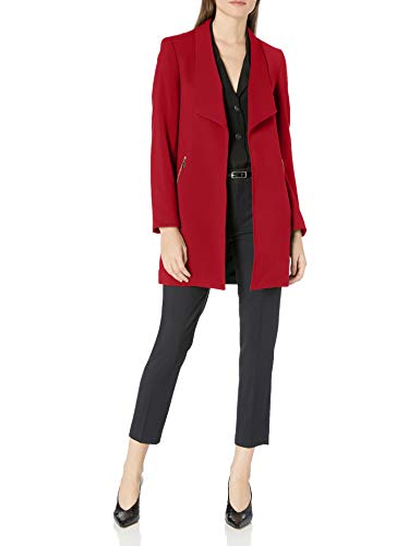Tahari ASL Women's Winged Lapel Open Zipper Pocket Topper Jacket, Red Kiss, 12