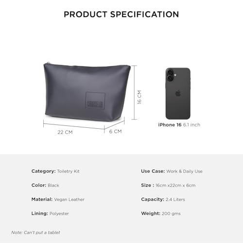 Image of COUNSELOR Makeup Pouch Bag for Men & Women, Vegan Leather Travel Cosmetic Bag, Durable Lining & Smooth Zipper Closure, Toiletry Makeup Organizer Bag for Home & Travel, Kubo (Black)