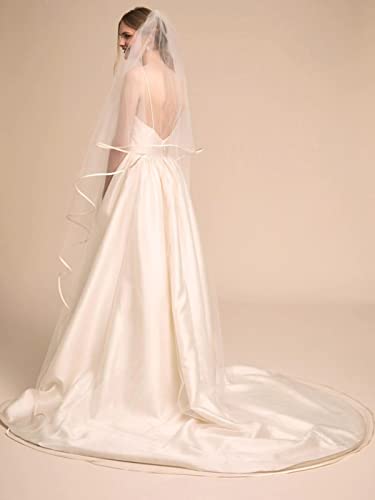 Unsutuo 2 Tiers Bride Wedding Veil Ivory Ribbon Cathedral Veil Bridal Tulle Veil For Women And Girls (White) #TOP4