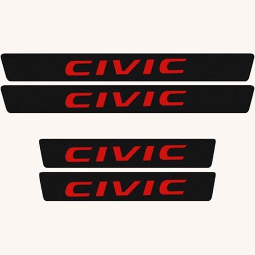 Protector De Umbral De Puerta De Coche, Pegatinas De Umbral De Fibra De Carbono, 4 Piezas para Honda Civic, Tiras De Protección De Umbral Antiarañazos, Accesorios De Protectores De Entrada (Rojo)