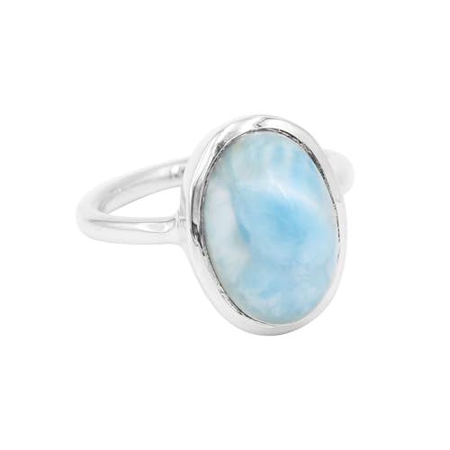 Bague larimar bleu hypoallergénique en argent 925 fait main pour femme