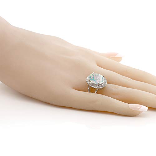 Gem Stone King 925 Sterling Silver White Simulated Opal Ring For Women (6.64 Cttw, Oval Cabochon 14X10Mm, Available In Size 5,6,7,8,9) #TOP2