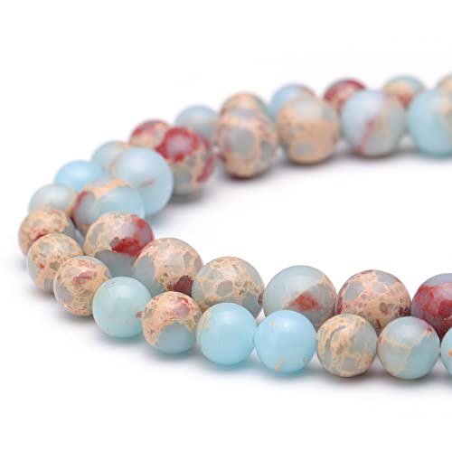 Youngbling Natural Gemstone Beads for Jewelry Making,8mm Sky Blue Jasper Polished Round Smooth Stone Beads for Bracelet Necklace 15 Inch(Sky Blue Jasper,8mm)