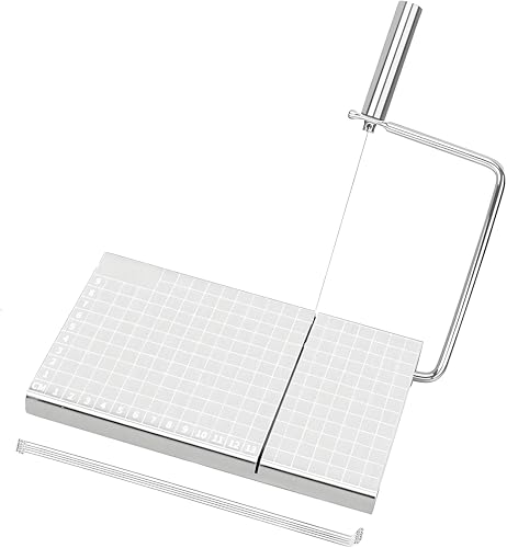 Stainless Steel Cheese Slicer with 5 Replacement Wires， Adjustable Tightness for Block Cheese, Easy to Replace, Heavy Duty Metal Cutter
