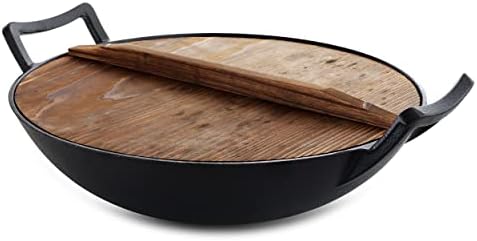 Megachef 14 Inch Pre-Seasoned Cast Iron Wok with Lid - Thumbnail 3