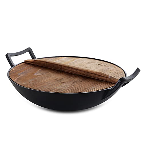 Image of Megachef 14 Inch Pre-Seasoned Cast Iron Wok with Lid