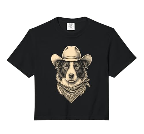 Vintage Border Collie Dog Cowboy Hat Bandana Retro Western Comfort Colors Crop Top