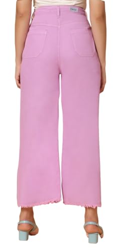 Image of TWGE Women's High Waist Wide Leg Jeans - Single Button, Stretchable Denim Pants - Ankle Length - Stylish Casual Wear