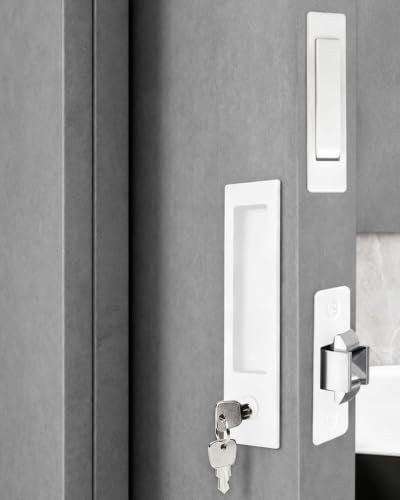Cerradura con llave para puerta corredera tipo bolsillo Dontay con tirador empotrado invisible para puertas de 1 1/4'' a 2 3/16'' de grosor, color blanco