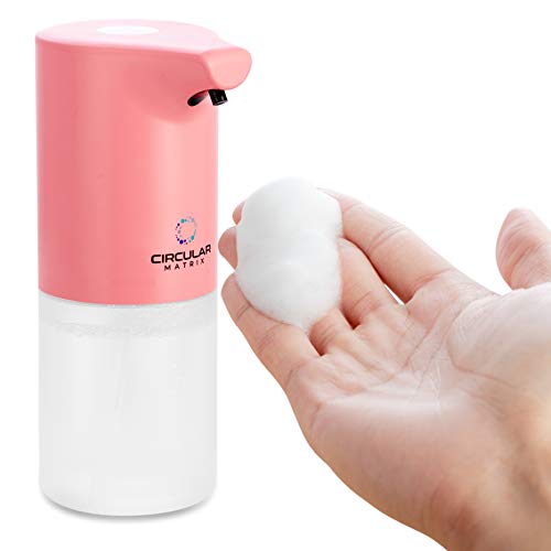 Rechargeable Automatic Foaming Soap Dispenser, Splash Proof Rapid Foaming. USB Rechargeable Hand Sanitizer Liquid Container Packaged in Elegant Gift Box. 12Oz Hand Soap Refill Tablets Included (Pink)