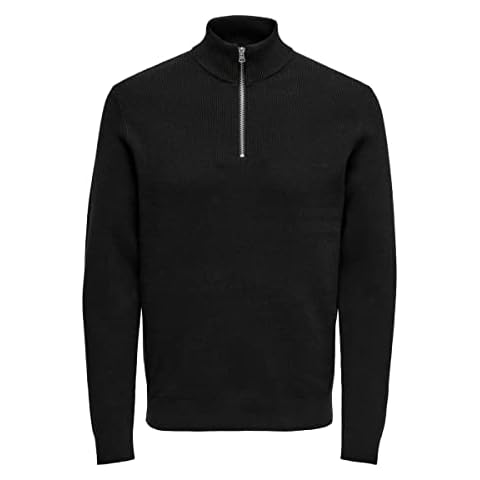Only & Sons Onsphil Reg 12 Punto con Media Cremallera Suéter, Negro, S para Hombre Cover