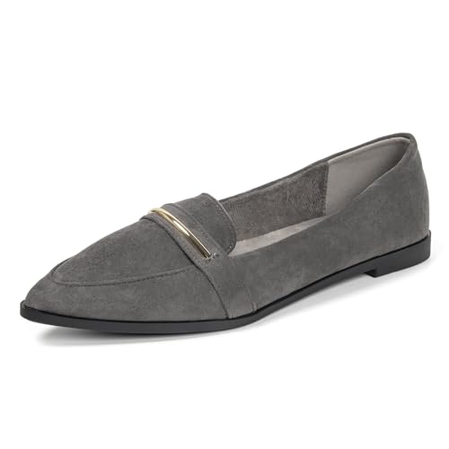 Image of Pointy Toe Penny Loafers for Women Dress Office Work Flats Shoes | Comfortable Women's Faux Suede Leather Slip On Flat Loafers for Driving Business Casual Cute Ballet Shoes
