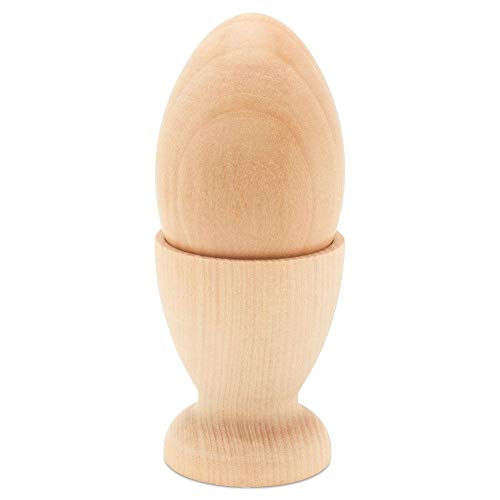 Wooden Egg Cup Holders with Unfinished Wood Eggs Stands 2-18 Inch Flat Bottomed Wooden Hen Eggs 25 Inch 6 Cups and Eggs in a Pack Spring Egg and Cup DIY Easter Décor by Woodpeckers