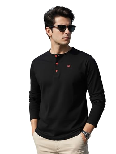 Image of Urbano Fashion Men's Solid Henley Neck Slim Fit Full Sleeve Cotton T-Shirt