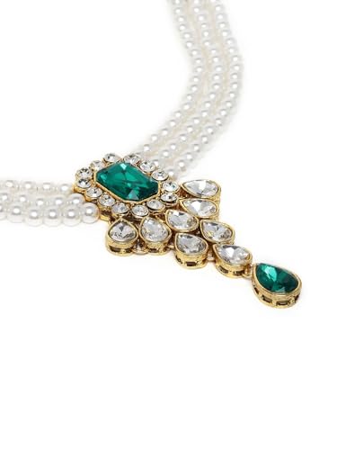 Juego de joyas verdes DMZ-2497 con cristales y baño de oro blanco 2