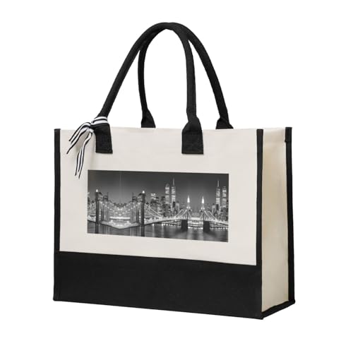 Liulannq New York Elegante bolso de mano con costuras de lona para mujer