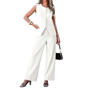 luvamia Vest Pants Suits for Women Dressy 2 Piece Business Casual Outfits Sleeveless Blazer Wide Leg Pants Pantsuit Sets