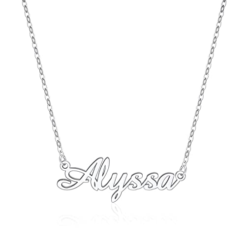 IEFLIFE Tiny Alyssa Name Necklace Personalized, Sliver Gold Plated Custom Name Necklace Personalized Jewelry Monogram Plate Name Necklace Gifts for Women