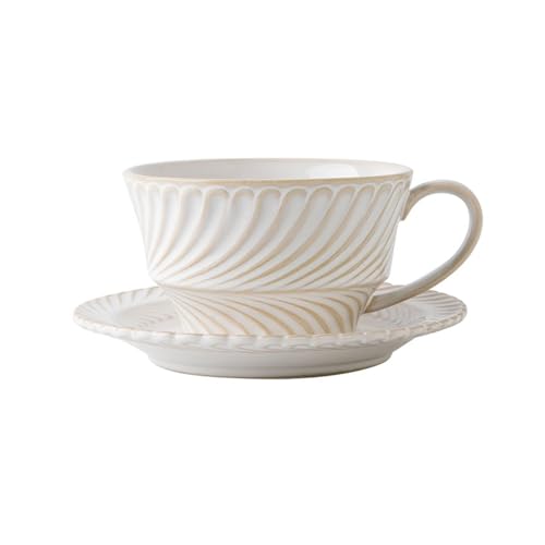 Tasse à café en céramique rétro de 300ml avec soucoupe assortie pour latte et cappuccino