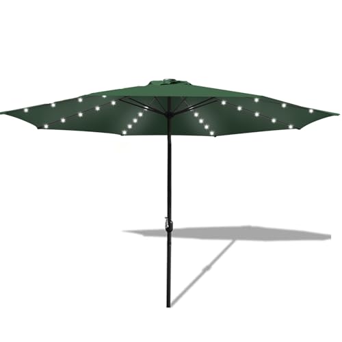 Fiqops Sonnenschirm LED Solar Ø 350 cm Grün mit Kurbel | Ampelschirm Gartenschirm Sonnenschutz UV Schutz 50+ | Kurbelschirm Marktschirm wasserdicht für Garten, Balkon, ohne Ständer