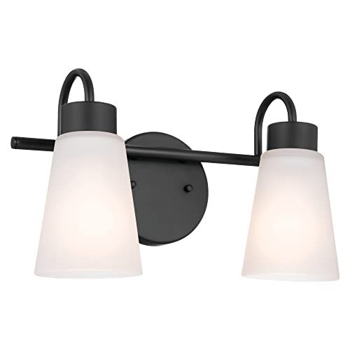Image of Kichler Erma 2-Light Bathroom Vanity Light Fixture with Clear Satin Etched Glass, Updated Traditional Wall Light in Black, (13.5 inch x 8.5 inch)
