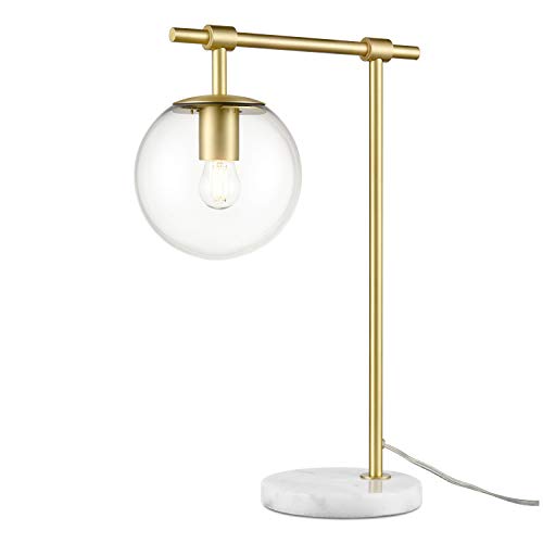 Light Society Graciana Table Lamp, Clear Glass, Brass Finish and Marble Base, Contemporary Mid Century Modern Style Table Lamp, Brushed Brass/Clear