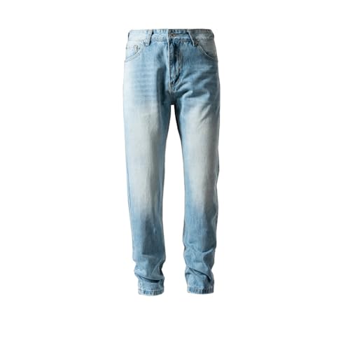 Street Slim Fit Washed and Worn-Out Long Pants Unisex Straight Leg Jeans