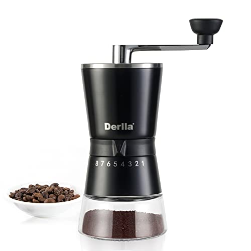 Derlla Kaffeemühle, Edelstahl-Kaffeemühle, Manuelle Kaffeemühle, Espressomühle, Verstellbarer Mahlgrad - Handmühle aus…
