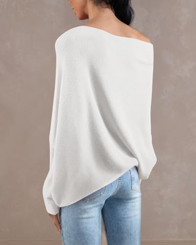 Image of Imily Bela Batwing Boat Neck Sweaters for Women Spring Long Sleeve Soft Knit Loose Baggy Pullover Jumper Top