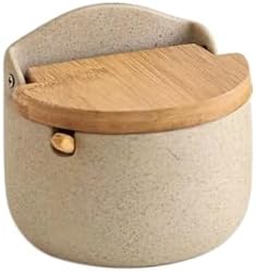 Leadigol Ceramic Seasoning Jar,Seasoning Storage Pot,Salt Spices Storage Box,Bamboo lid Spice Jar with Spoon,Ceramic Condiment Pot for Kitchen image 4