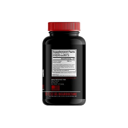 Beard Octane Collagen - Beard Hair Growth Multivitamins - 30-Day Supply - Healthy, Strong, Faster, Thick Beard Growth Vitamin Supplement - Made in The USA