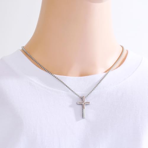 Baseball Necklace for Men Confirmation Bible Verse Baseball Stainless Steel Cross Pendant Necklaces 18+2 Inches4