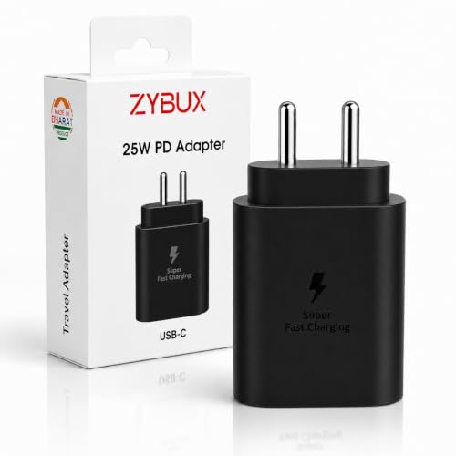 Image of ZYBUX 25W 3.0 PD Type-C Super Fast Charging Adapter Compatible with Samsung Galaxy |S25|S24 Ultra|S24 FE|A16|A17|A57|A56|A55|M17|M17e|M57|M56|M36||F57|F56|F17 Series Wall Adapter | Black