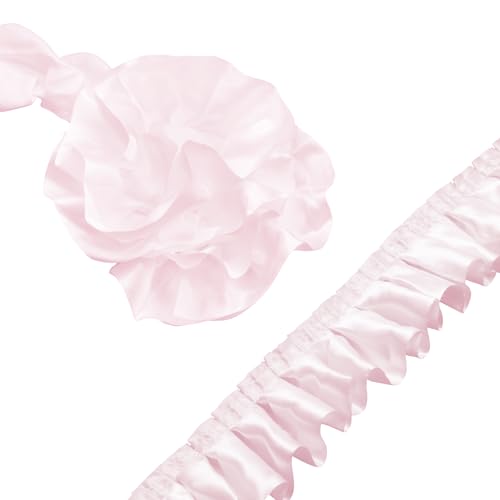 Homiest 11 Yards Ruffle Ribbon Trim for Sewing 1-1/2 Inch Wide Satin Fabric Trims Blush Pink Ruffle Trim for Making Crafts Dress Curtain Wedding Costume Pillowcase