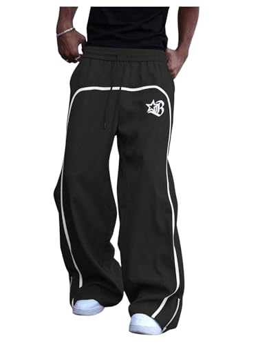 Men's Y2k Graphic Baggy Sweatpants Drawstring Waist Straight Leg Track Pants with Pockets Streetwear