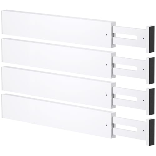 Image of Bamboo Drawer Dividers,17-22" Adjustable Kitchen Drawer Organizer for Clothes,4 Pack Expandable Drawer Organization Separators for Bedroom,Bathroom,Dresser and Office,White