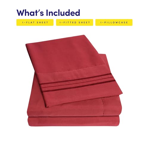 Image of 1500 Supreme Collection Twin XL Sheet Sets Red - 3 Piece Bed Sheets and Pillowcase Set for Twin XL Mattress - Extra Soft, Elastic Corner Straps, Deep Pocket Sheets, Twin XL Red