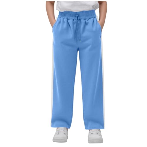 Girl's High Waisted Sweatpants Straight Wide Leg Pants Side Color Block Elastic High Waisted Trousers with Pockets