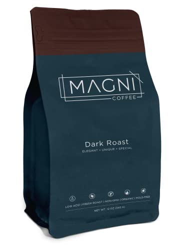 Low Acid Coffee - Organic Coffee - Ground And Whole Beans For French Press, Espresso, Pourover - Non-Gmo - Mold Free - 12 Oz - Single Origin Coffee - Magni Coffee (Ground Dark Roast) #TOP18
