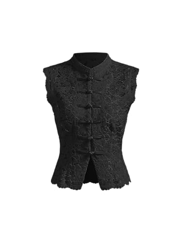 CIDER Womens Lace Mandarin Collar Guipure Split Tank Top Sleeveless Shirt Blouses