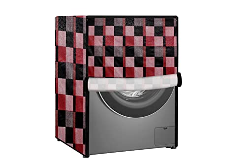 Image of Stylista Waterproof Front Load Washing Machine Cover Compatible for Haier 8 kg, Chekered Pattern Red