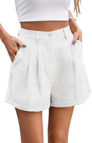 Allimy Womens Summer High Waisted Cuffed Shorts Back Elastic Wais...