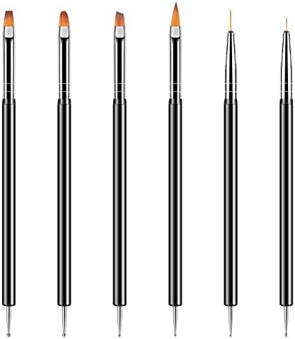 Artdone Nail Art Brushes Set 6PCS Double-ended Brush Nail Art Gel Polish Liner Brushes Design Pen For Nail Drawing And Dotting Tools Nail Paint Brushes Small Detail Brushes……