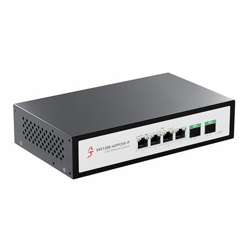 Image of 6-Port 2.5G Ethernet PoE+ Switch, 4X 2.5GBase-T PoE+ Ports, 2X 10Gbps SFP+, 75W IEEE802.3af /at Unmanaged 2.5Gb PoE Network Switch, Ethernet Hub, Metal Casing, Desktop /Wall-Mount