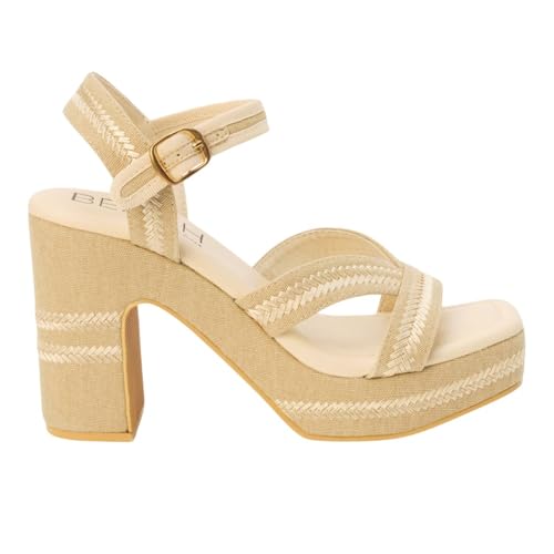 Image of BEACH by Matisse Womens Adelaide Platform Block Ankle Strap Casual Sandals Casual High Heel 3 inch & Up - Beige - Size 10 M