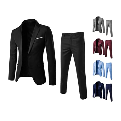 Mens Suits 2 Piece Sets Slim Fit One-Button Blazer Jackets Classic Stretch Lightweight Pants for Wedding Business